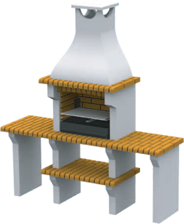 Tuinhaard Sagres model 04-4S barbecue met tafel links en rechts v/d haard
