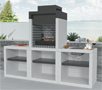 Moderne stenen tuinhaard en BBQ, Model Nazaré 034P haard met 2 tafelmodulen